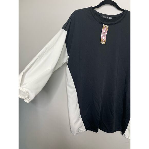 Boohoo Maternity Long Sleeve Top Crewneck Color Block White Black Size 10 NWT - Picture 4 of 12